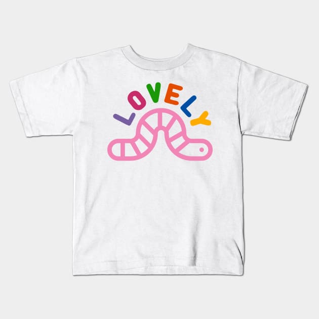 Playschool Lovely Worm on White Kids T-Shirt by UndrDesertMoons
